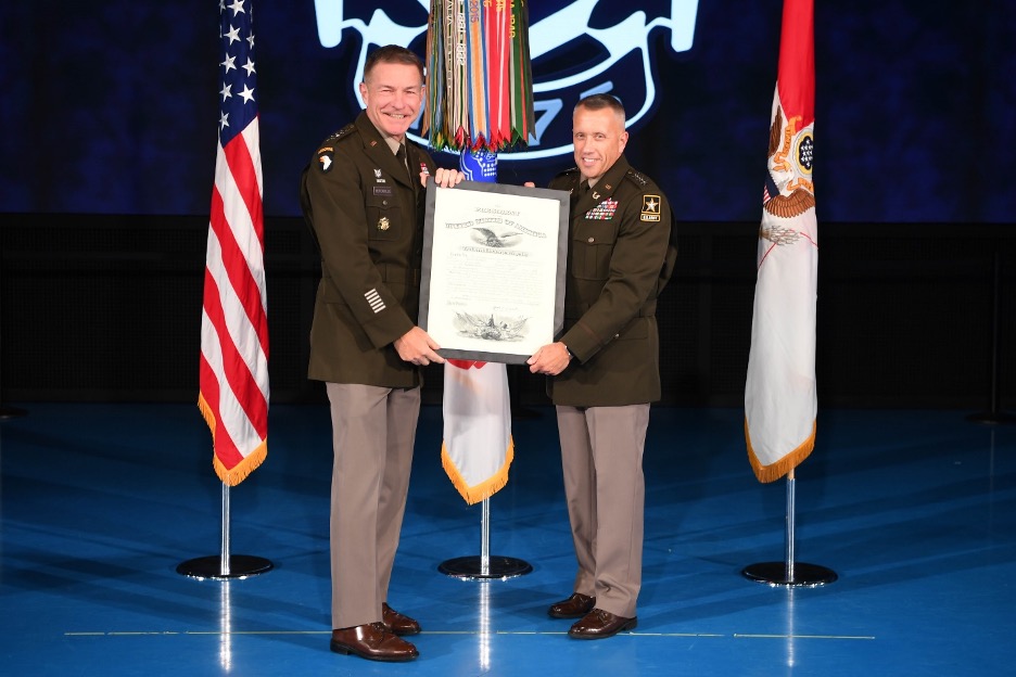 GEN McConville, Chief of Staff of the Army, presented the Promotion Certificate to LTG Risch