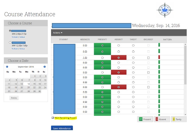 Course Attendance Screen