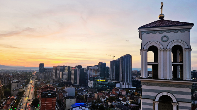 Sunset behind a church rooftop