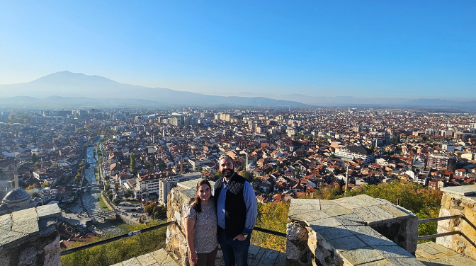 Man and woman standing in fortress