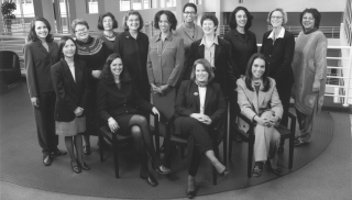 black and white photo of women