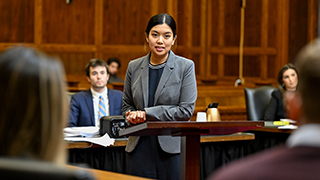 Seton Hall Law student in a classroom.