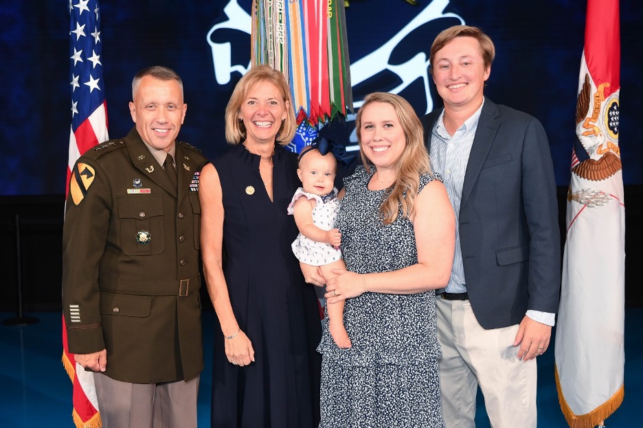 LTG Risch with his wife, Cindy, daughter, Courtney, son-in-law, Andrew, and granddaughter, Rosie, after the Promotion Ceremony.