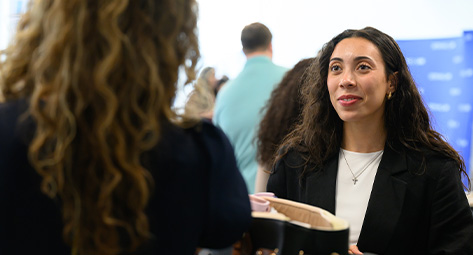 A Seton Hall Law student in a courtroom.